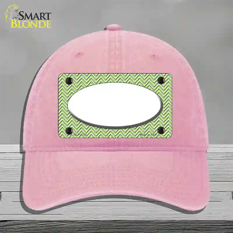 Lime Green White Chevon White Center Oval Novelty License Plate Hat Unconstructed Cotton / Pink