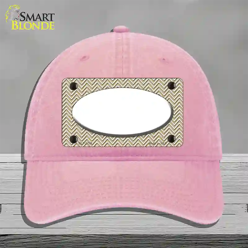 Gold White Chevon White Center Oval Novelty License Plate Hat Unconstructed Cotton / Pink