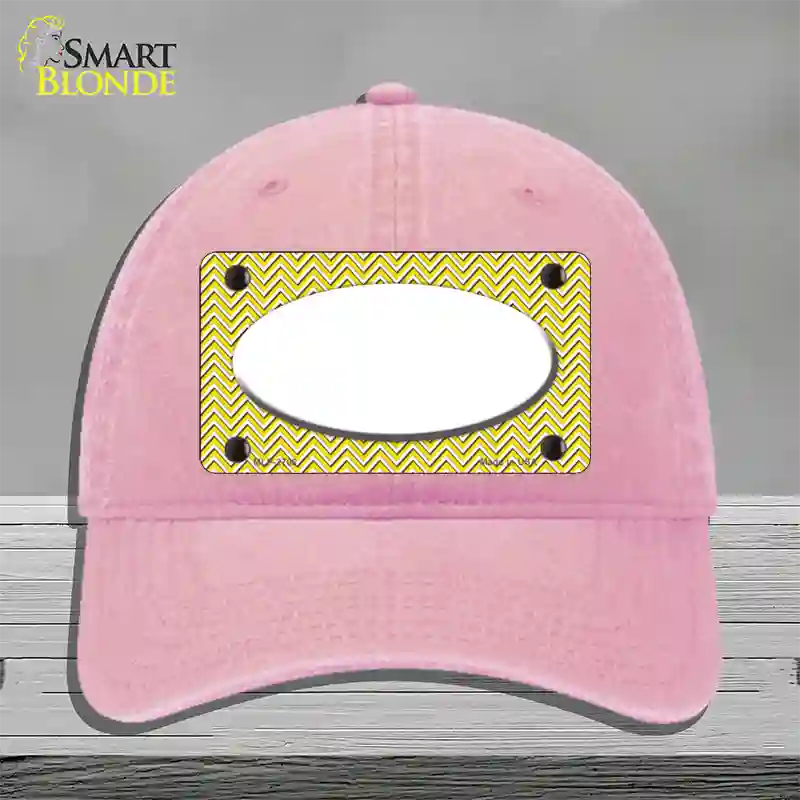 Yellow White Chevon White Center Oval Novelty License Plate Hat Unconstructed Cotton / Pink