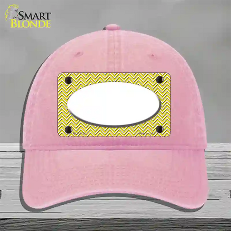 Yellow White Chevon White Center Oval Novelty License Plate Hat Unconstructed Cotton / Pink