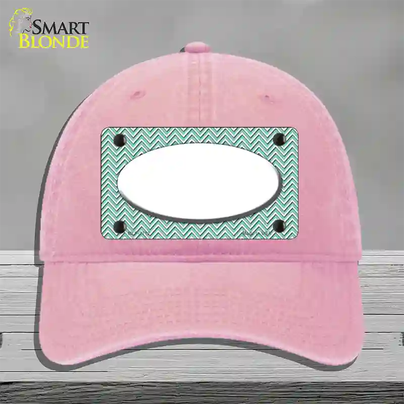 Mint White Chevon White Center Oval Novelty License Plate Hat Unconstructed Cotton / Pink