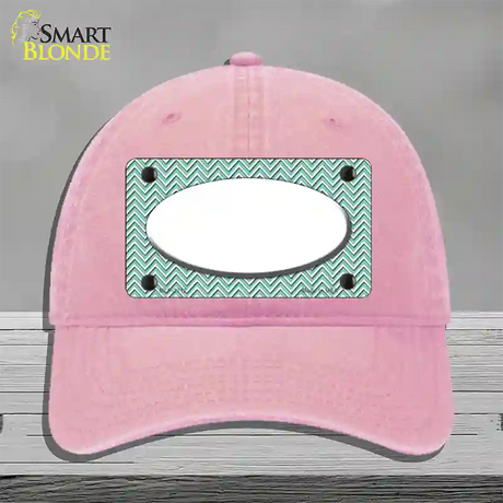 Mint White Chevon White Center Oval Novelty License Plate Hat Unconstructed Cotton / Pink