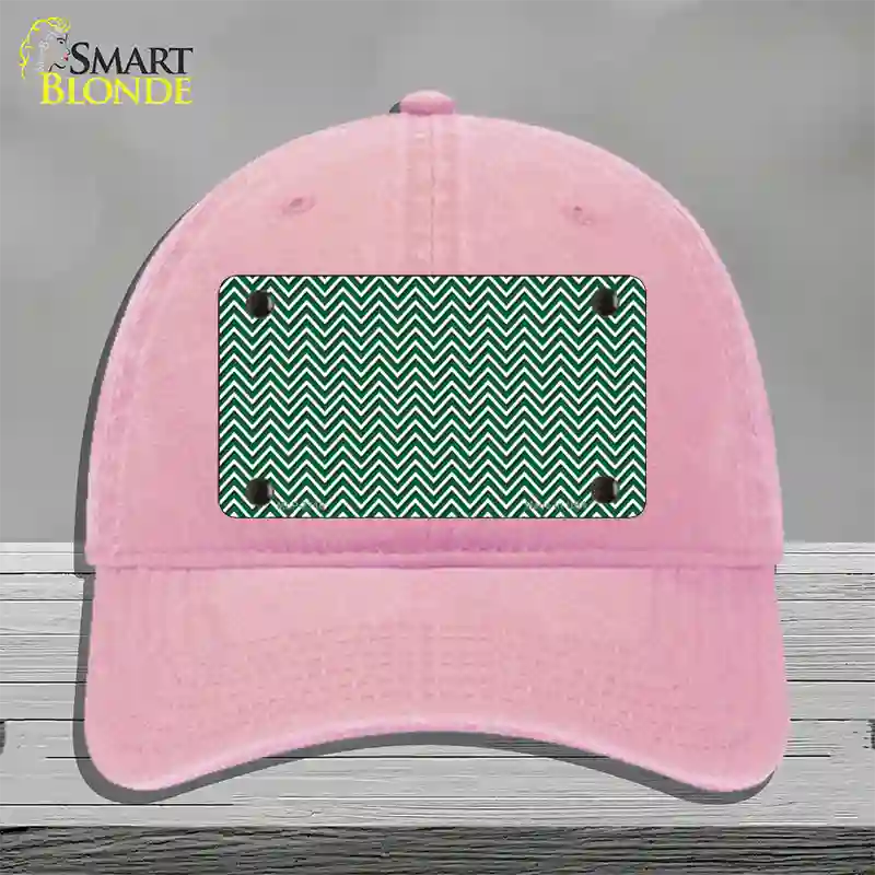 Green White Chevron Novelty License Plate Hat Unconstructed Cotton / Pink