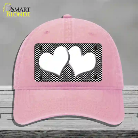 Black White Chevron White Center Hearts Novelty License Plate Hat Unconstructed Cotton / Pink