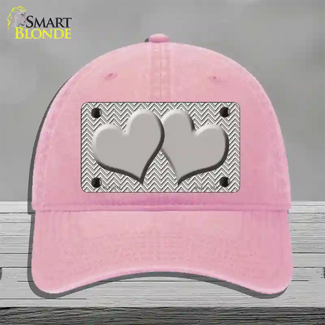 Grey White Chevon Grey Center Hearts Novelty License Plate Hat Unconstructed Cotton / Pink