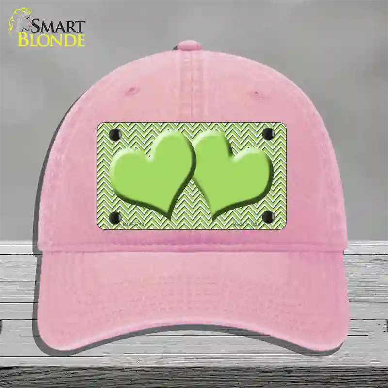 Lime Green White Chevron Lime Green Center Hearts Novelty License Plate Hat Unconstructed Cotton / Pink