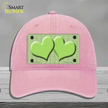 Lime Green White Chevron Lime Green Center Hearts Novelty License Plate Hat Unconstructed Cotton / Pink