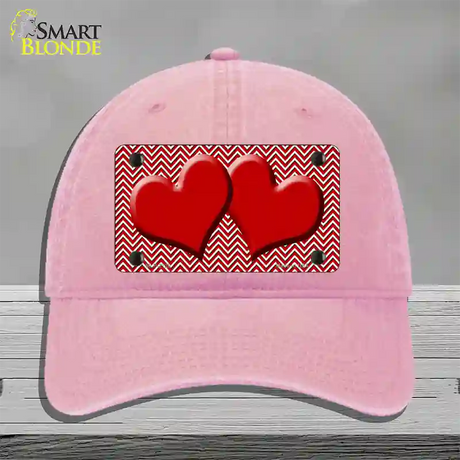 Red White Chevron Red Center Hearts Novelty License Plate Hat Unconstructed Cotton / Pink