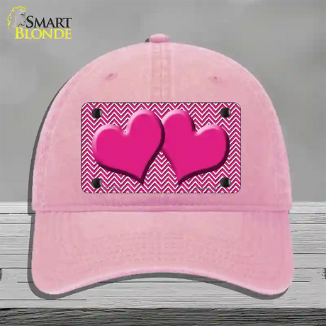 Pink White Chevron Pink Center Hearts Novelty License Plate Hat Unconstructed Cotton / Pink