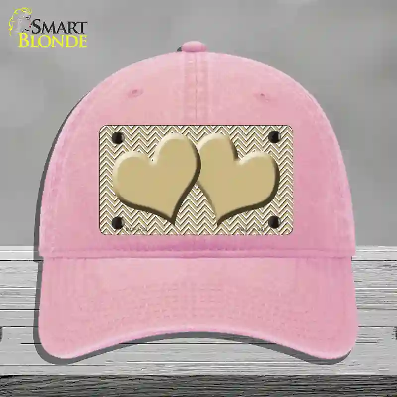 Gold White Chevron Gold Center Hearts Novelty License Plate Hat Unconstructed Cotton / Pink