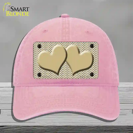 Gold White Chevron Gold Center Hearts Novelty License Plate Hat Unconstructed Cotton / Pink