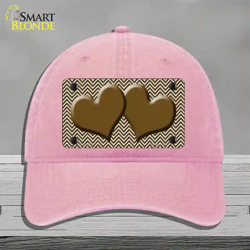 Brown White Chevron Brown Center Hearts Novelty License Plate Hat Unconstructed Cotton / Pink