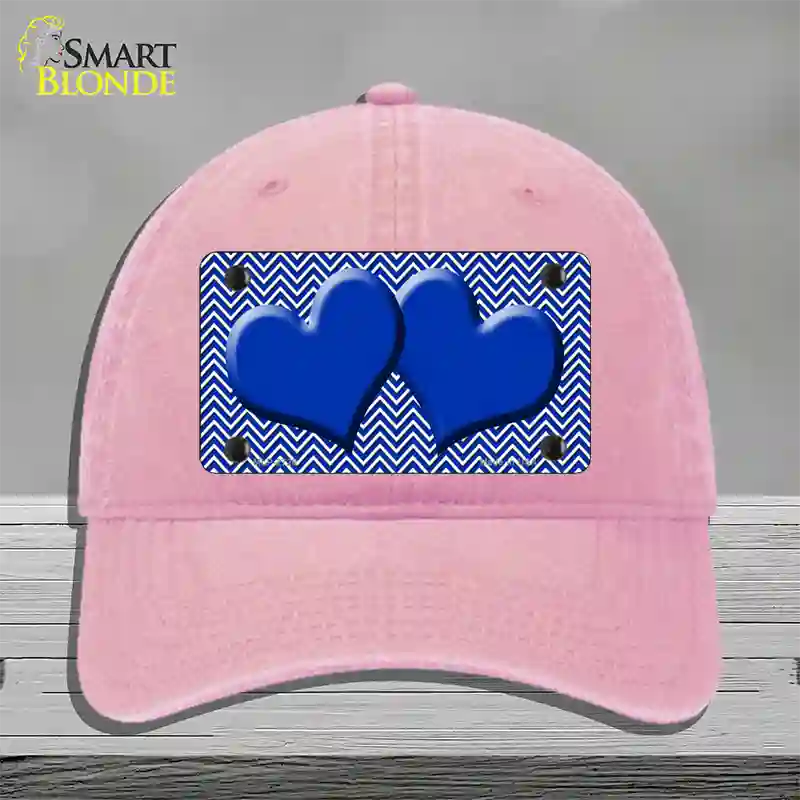 Blue White Chevron Blue Center Hearts Novelty License Plate Hat Unconstructed Cotton / Pink