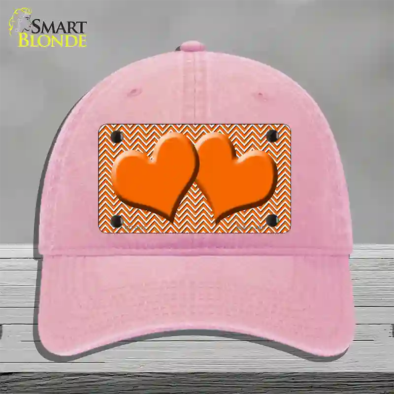 Orange White Chevron Orange Center Hearts Novelty License Plate Hat Unconstructed Cotton / Pink