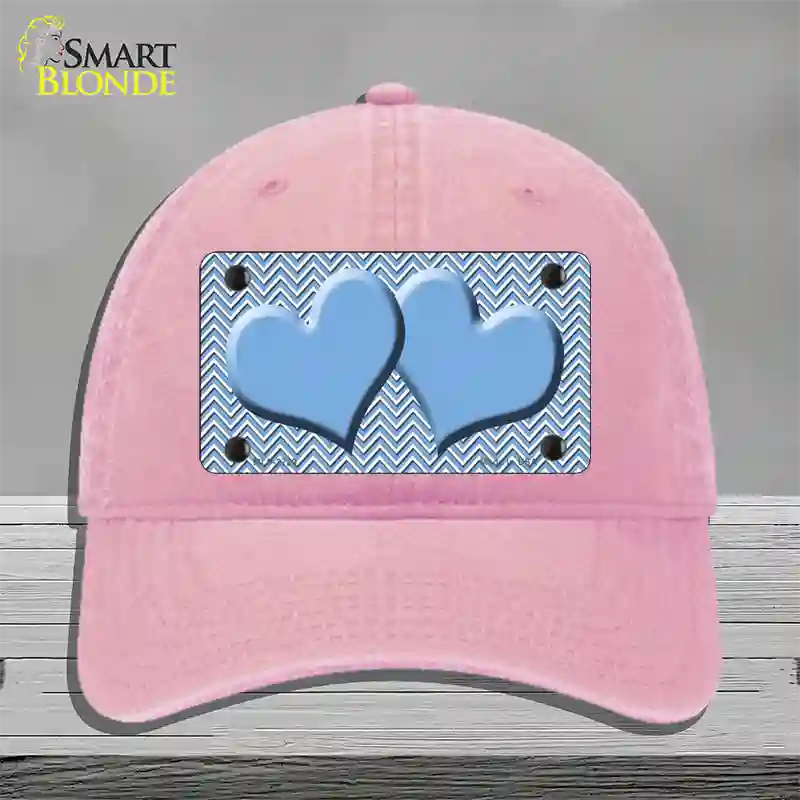 Light Blue White Chevron Light Blue Center Hearts Novelty License Plate Hat Unconstructed Cotton / Pink