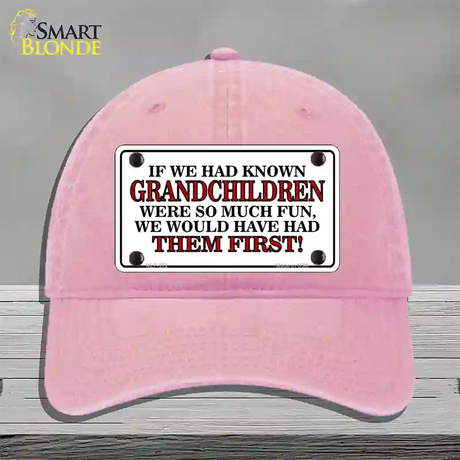 Grandchildren First Novelty License Plate Hat Unconstructed Cotton / Pink