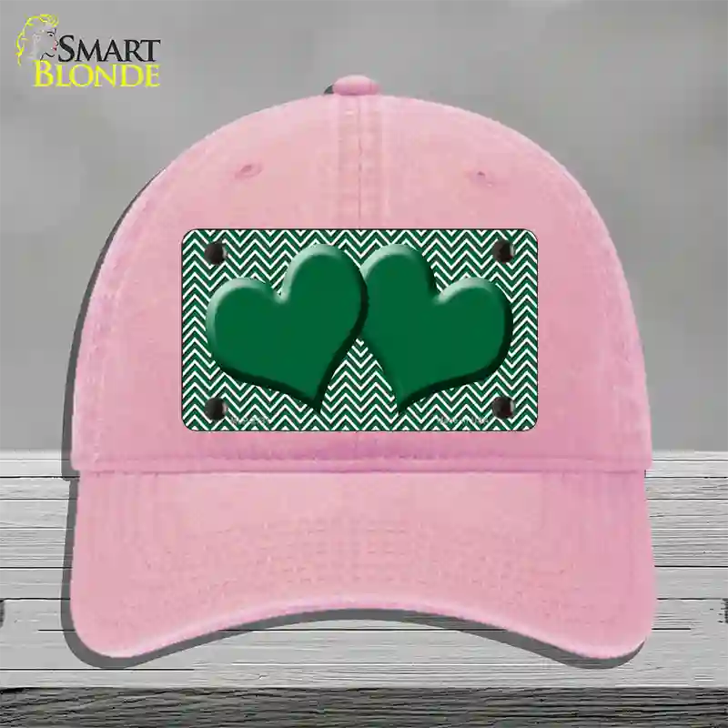 Green White Chevron Green Center Hearts Novelty License Plate Hat Unconstructed Cotton / Pink