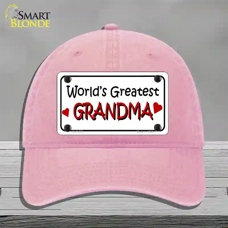 Worlds Greatest Grandma Novelty License Plate Hat Unconstructed Cotton / Pink