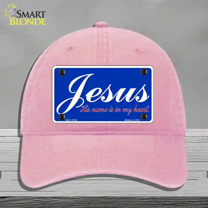 Jesus Blue Novelty License Plate Hat Unconstructed Cotton / Pink