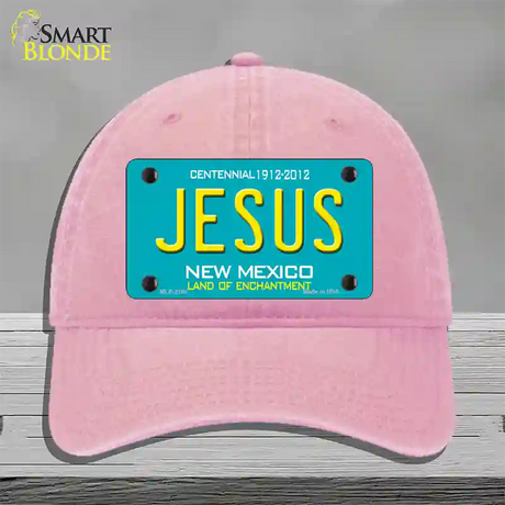 Jesus New Mexico Teal Novelty License Plate Hat Unconstructed Cotton / Pink