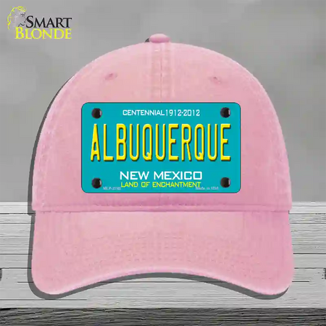 Albuquerque New Mexico Teal Novelty License Plate Hat Unconstructed Cotton / Pink