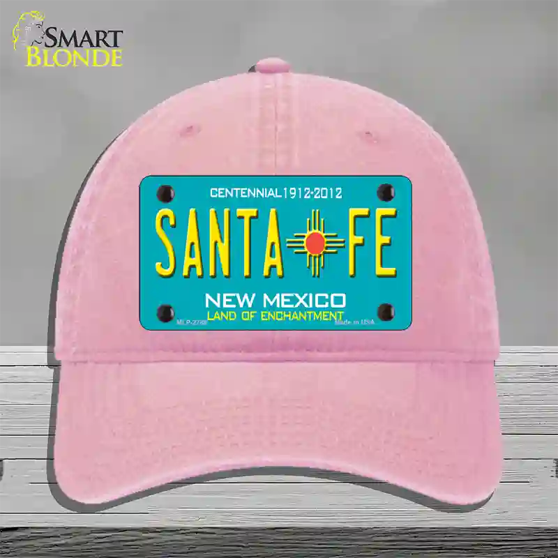 Santa Fe New Mexico Teal Novelty License Plate Hat Unconstructed Cotton / Pink