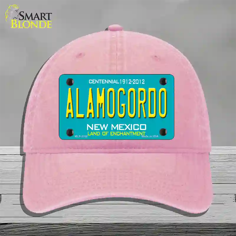 Alamogordo New Mexico Teal Novelty License Plate Hat Unconstructed Cotton / Pink