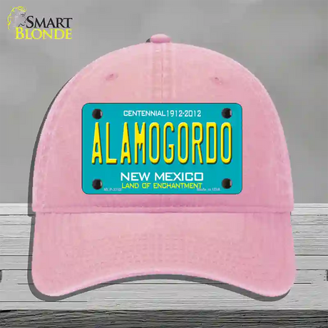 Alamogordo New Mexico Teal Novelty License Plate Hat Unconstructed Cotton / Pink