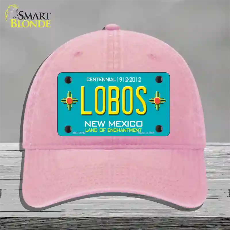 Lobos New Mexico Teal Novelty License Plate Hat Unconstructed Cotton / Pink