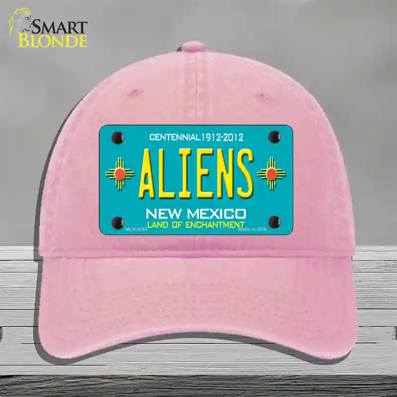 Aliens New Mexico Teal Novelty License Plate Hat Unconstructed Cotton / Pink