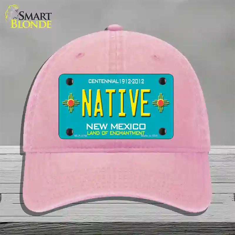 Native New Mexico Teal Novelty License Plate Hat Unconstructed Cotton / Pink