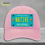 Native New Mexico Teal Novelty License Plate Hat Unconstructed Cotton / Pink