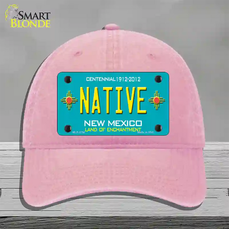 Native New Mexico Teal Novelty License Plate Hat Unconstructed Cotton / Pink