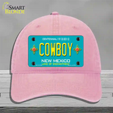 Cowboy New Mexico Teal Novelty License Plate Hat Unconstructed Cotton / Pink