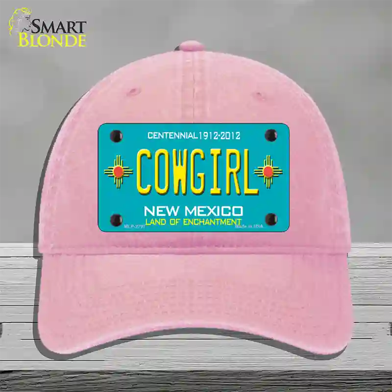 Cowgirl New Mexico Teal Novelty License Plate Hat Unconstructed Cotton / Pink