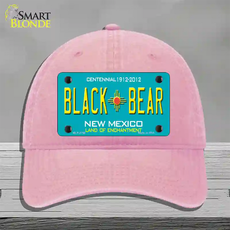 Black Bear New Mexico Teal Novelty License Plate Hat Unconstructed Cotton / Pink