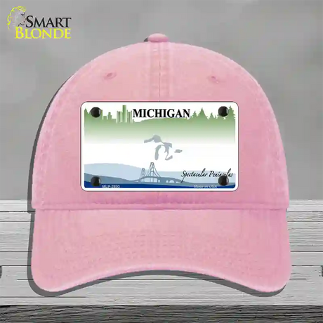 Michigan Peninsulas State Blank Novelty License Plate Hat Unconstructed Cotton / Pink