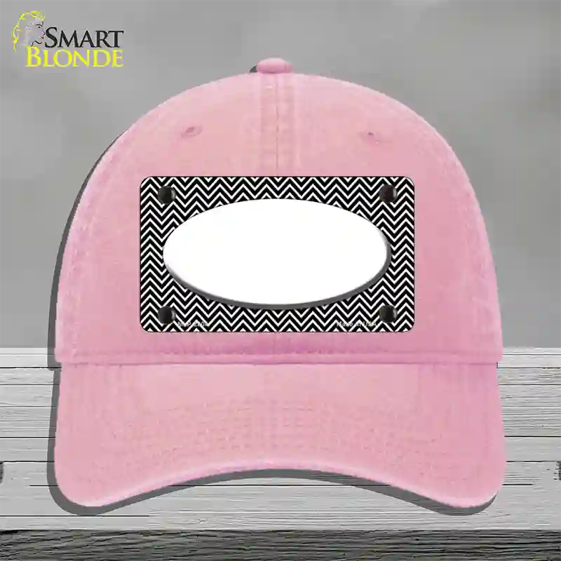 Black White Chevon Center Oval Novelty License Plate Hat Unconstructed Cotton / Pink