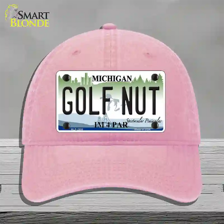 Golf Nut Michigan State Novelty License Plate Hat Unconstructed Cotton / Pink