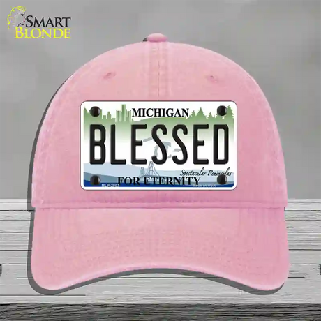 Blessed Michigan State Novelty License Plate Hat Unconstructed Cotton / Pink