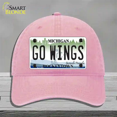 Go Wings Michigan State Novelty License Plate Hat Unconstructed Cotton / Pink