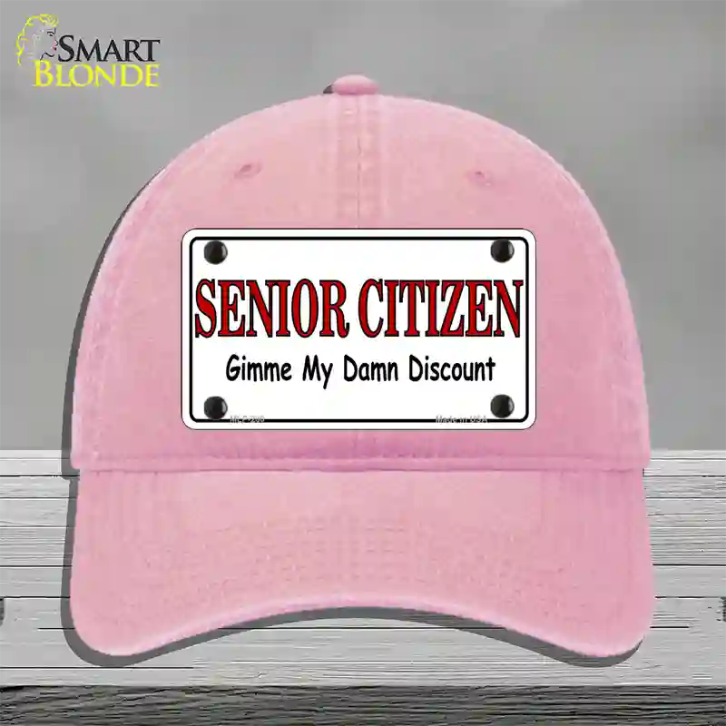 Senior Citizen Discount Novelty License Plate Hat Unconstructed Cotton / Pink