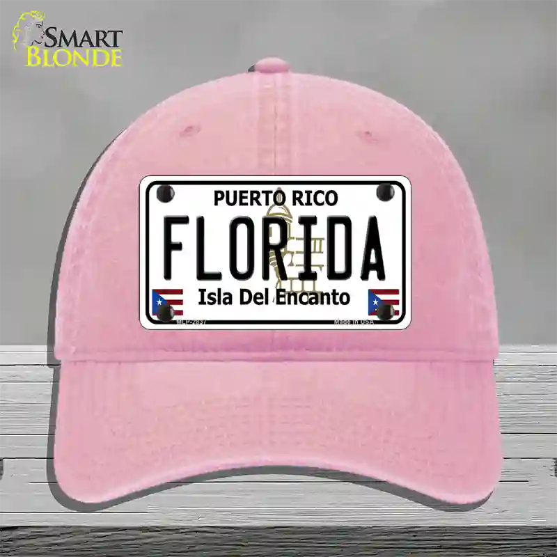 Florida Puerto Rico Novelty License Plate Hat Unconstructed Cotton / Pink