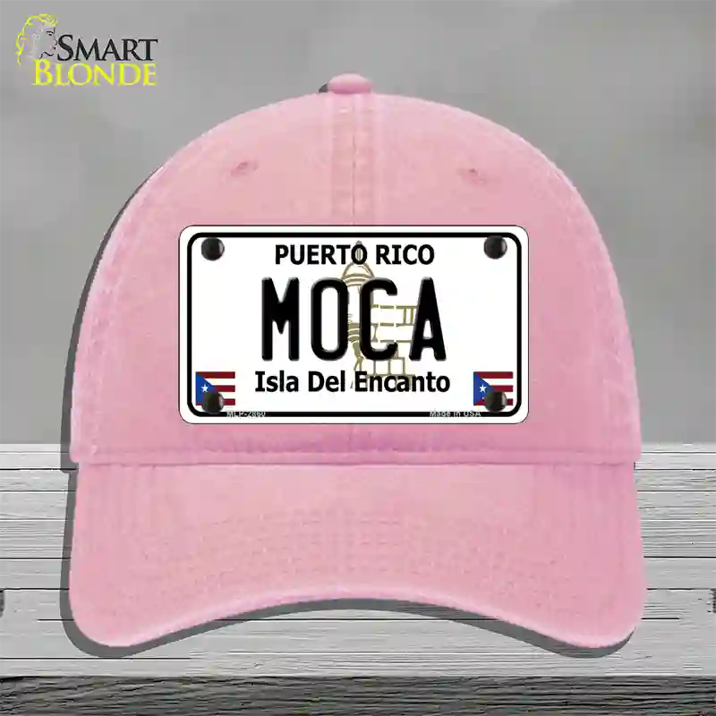 Moca Puerto Rico Novelty License Plate Hat Unconstructed Cotton / Pink