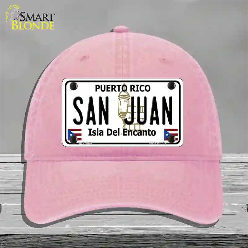 San Juan Puerto Rico Novelty License Plate Hat Unconstructed Cotton / Pink