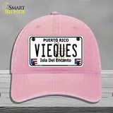 Vieques Puerto Rico Novelty License Plate Hat Unconstructed Cotton / Pink