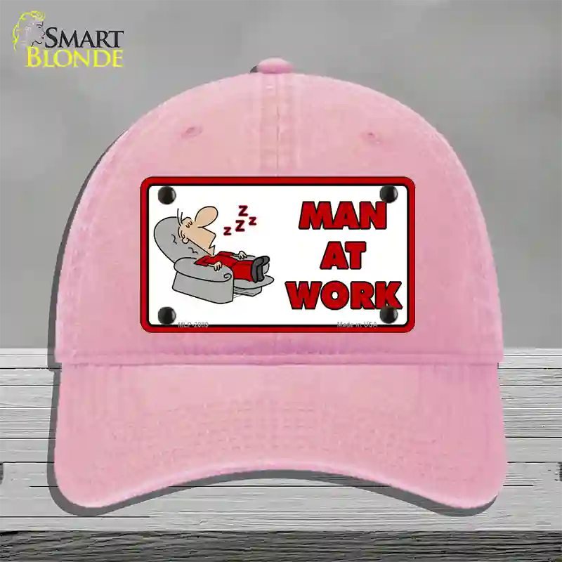 Man At Work Novelty License Plate Hat Unconstructed Cotton / Pink