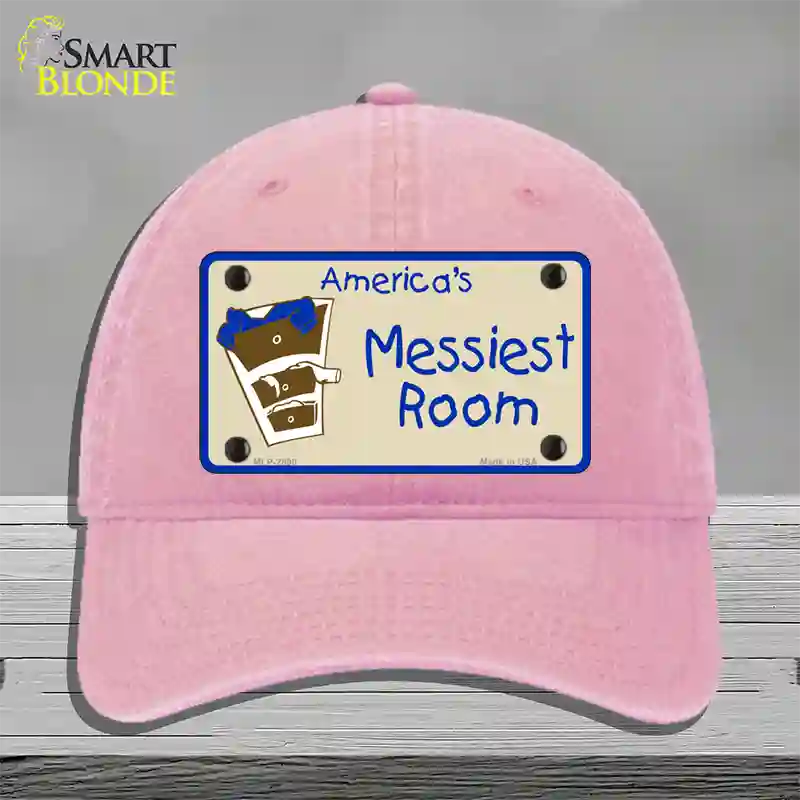 Americas Messiest Room Novelty License Plate Hat Unconstructed Cotton / Pink