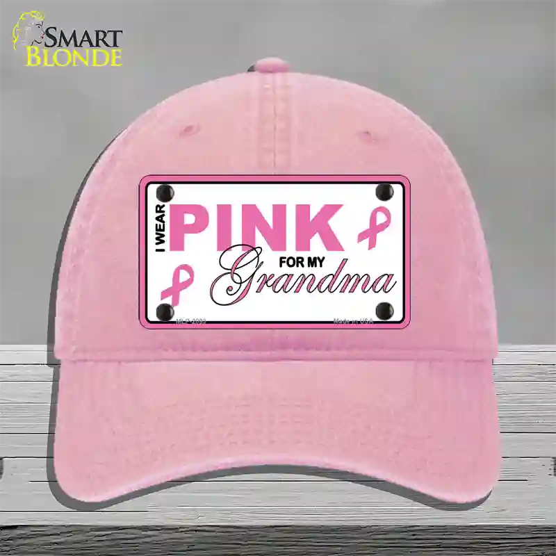 Pink For Grandma Novelty License Plate Hat Unconstructed Cotton / Pink