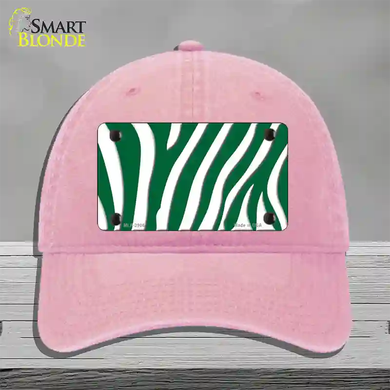 Green White Zebra Novelty License Plate Hat Unconstructed Cotton / Pink